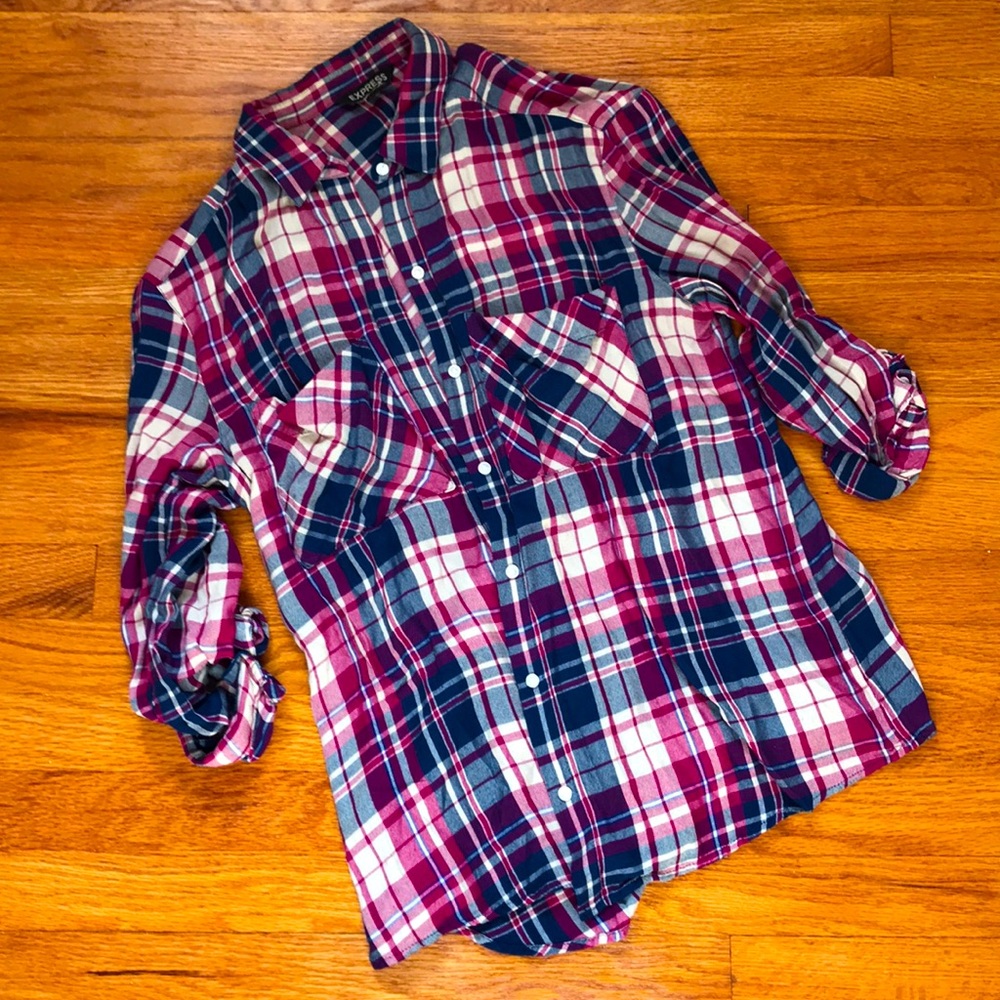 Express Plaid Button Up Top